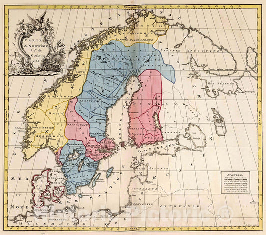 Historic Map : Norwege and Suede., 1755, Vintage Wall Decor