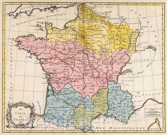Historic Map : France., 1755, Vintage Wall Decor