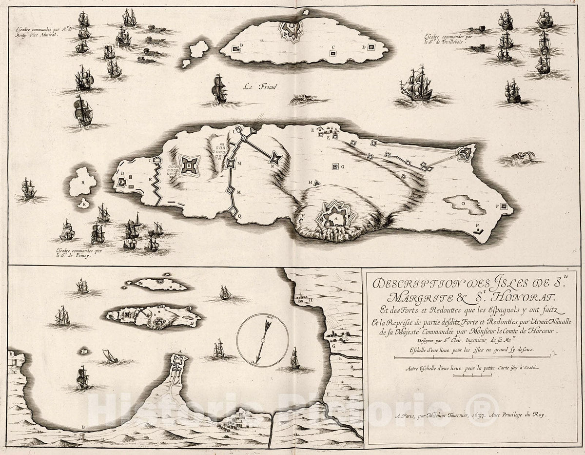 Historic Map : Description des Isles de Ste. Margrite & St. Honorat., 1804, Vintage Wall Decor