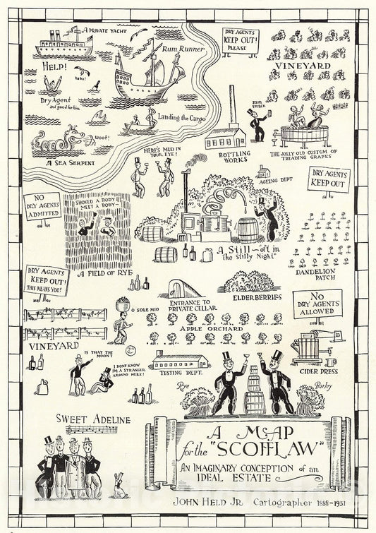 Historic Map : A Map for the &#034;Scofflaw&#034;, An Imaginary Conception of an Ideal Estate., 1930, Vintage Wall Decor