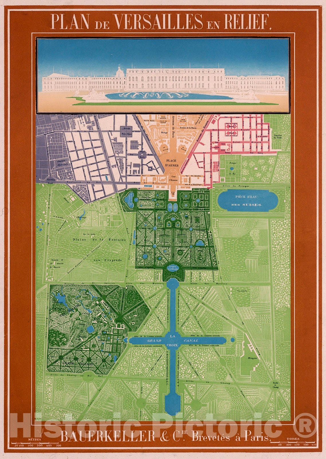 Historic Map : Plan de Versailles en Relief., 1844, Vintage Wall Decor