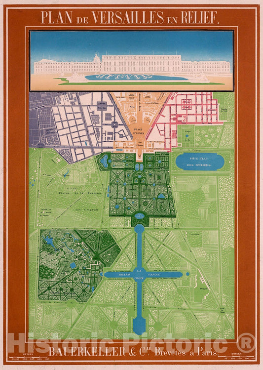 Historic Map : Plan de Versailles en Relief., 1844, Vintage Wall Decor