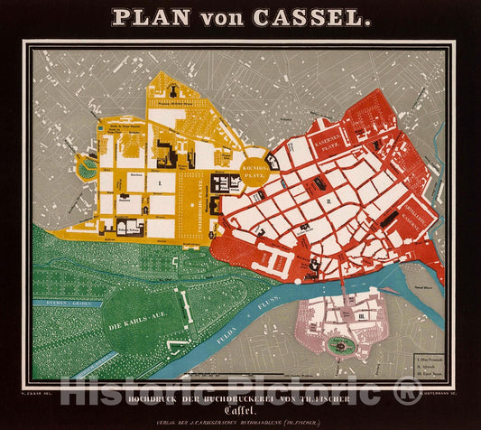 Historic Map : Plan von Cassel., 1850, Vintage Wall Decor