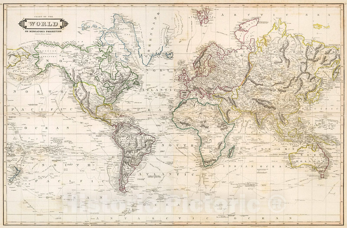 Historic Map : Chart of the World on Mercator's projection, III-IV, 1841, Vintage Wall Decor