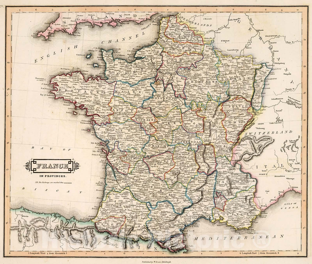 Historic Map : France in provinces, 1841, Vintage Wall Decor
