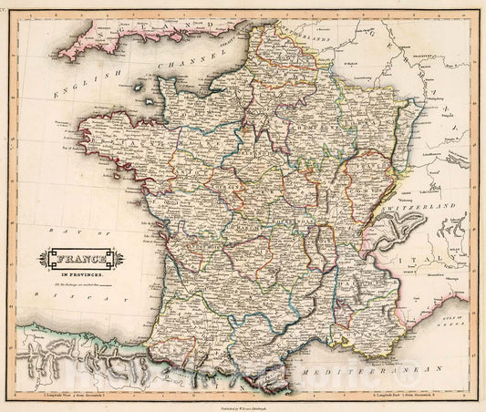 Historic Map : France in provinces, 1841, Vintage Wall Decor