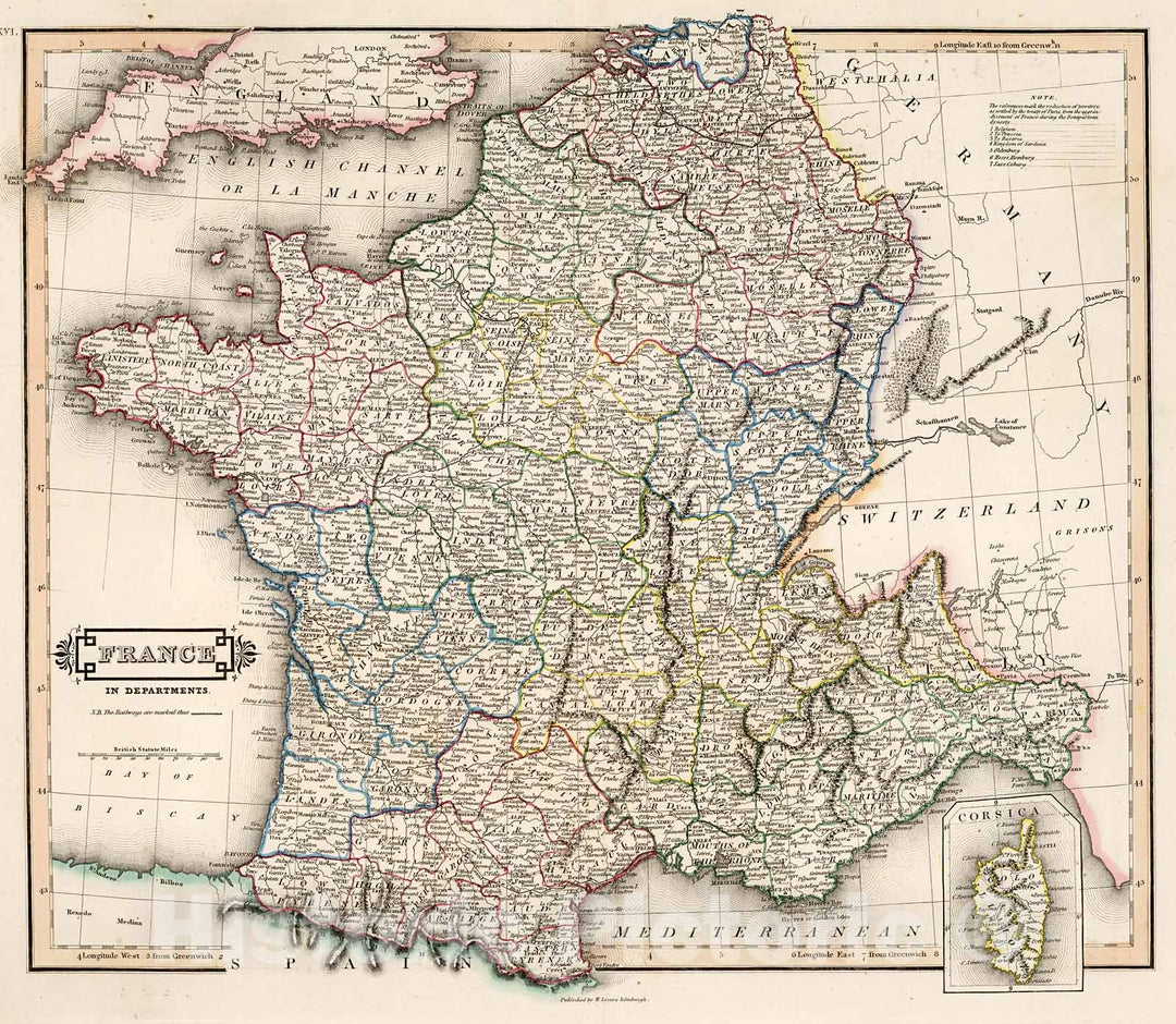 Historic Map : France in departments, 1841, Vintage Wall Decor