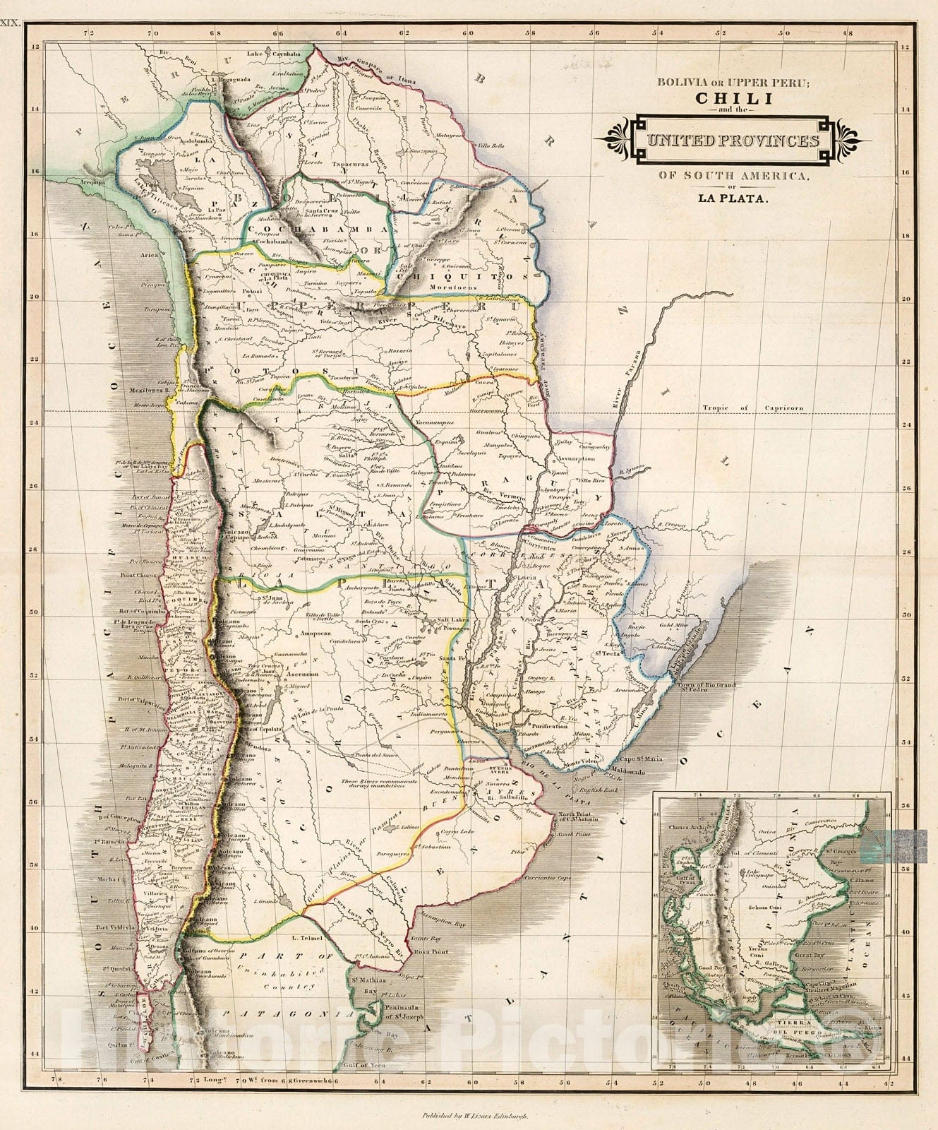 Historic Map : Bolivia or Upper Peru; Chili, 1841, Vintage Wall Decor