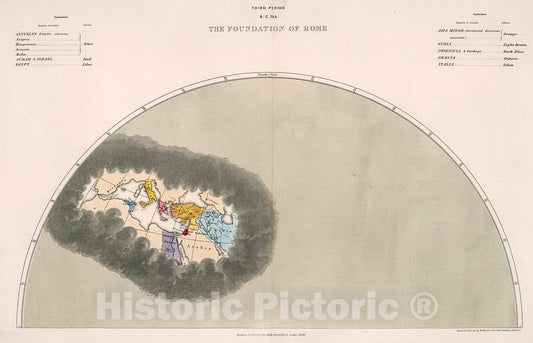 Historic Map : Third period : B.C. 753. The foundation of Rome, 1856, Vintage Wall Decor