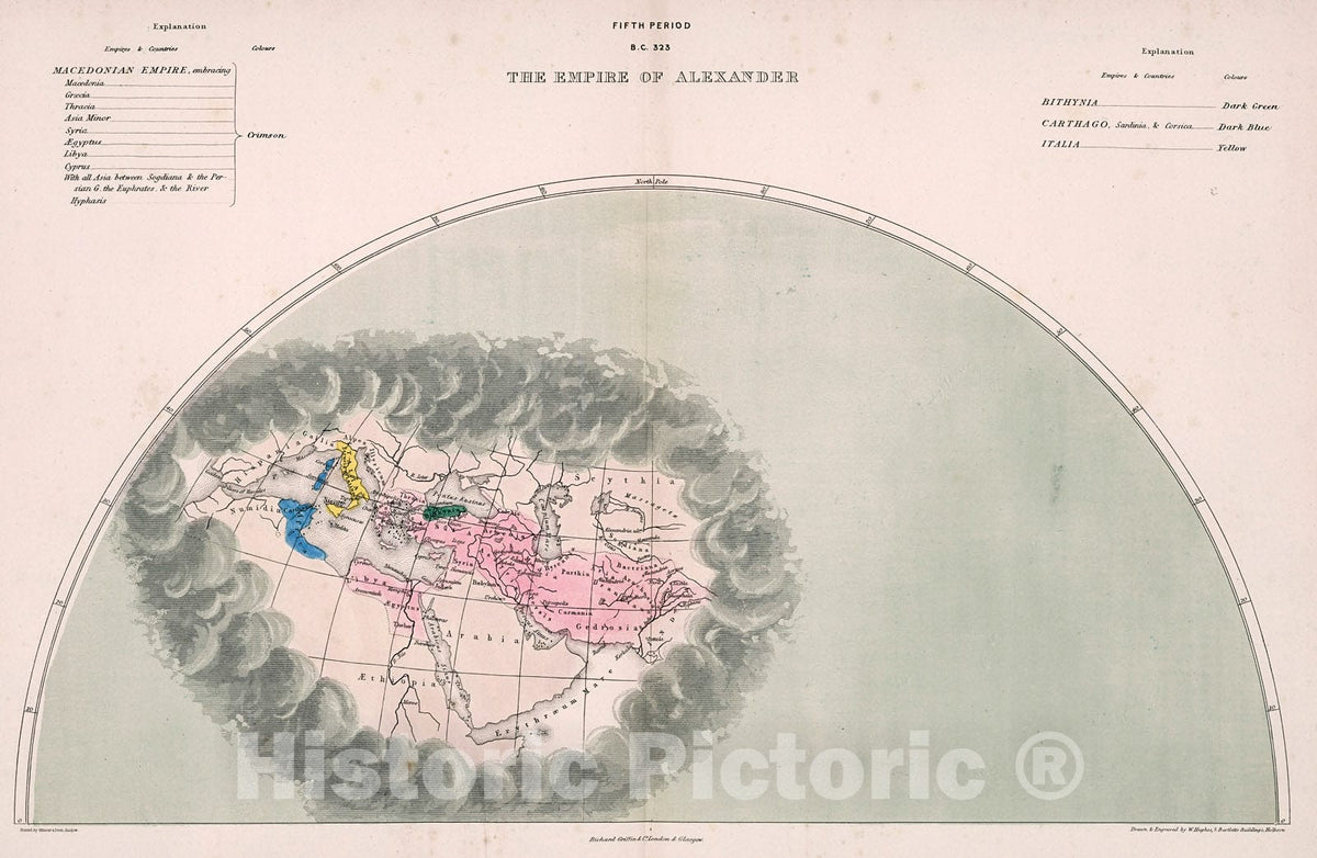 Historic Map : Fifth period : B.C. 323. The Empire Of Alexander, 1856, Vintage Wall Decor