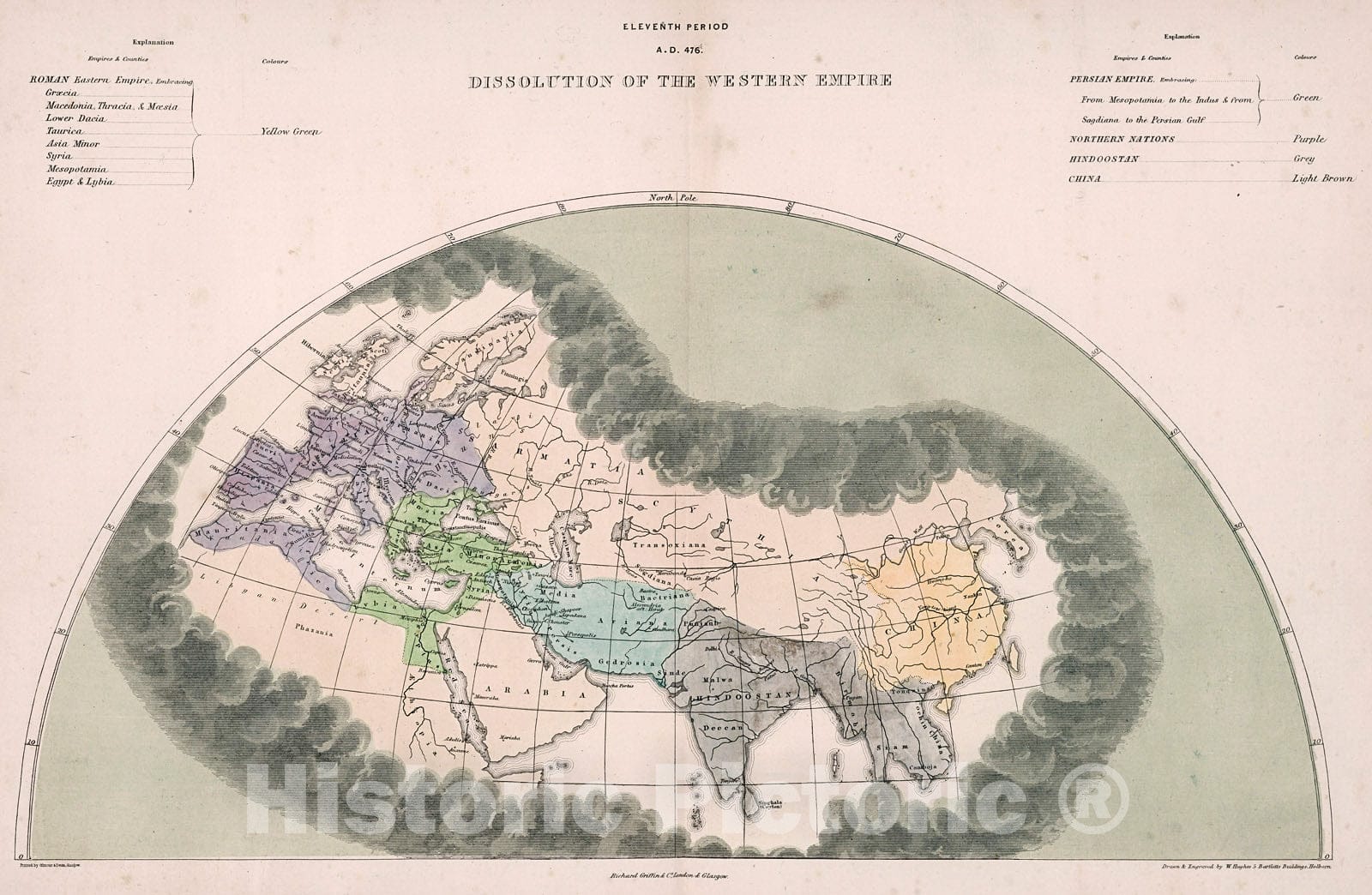 Historic Map : Eleventh period : A.D. 476. The Dissolution Of the Western Empire, 1856, Vintage Wall Decor