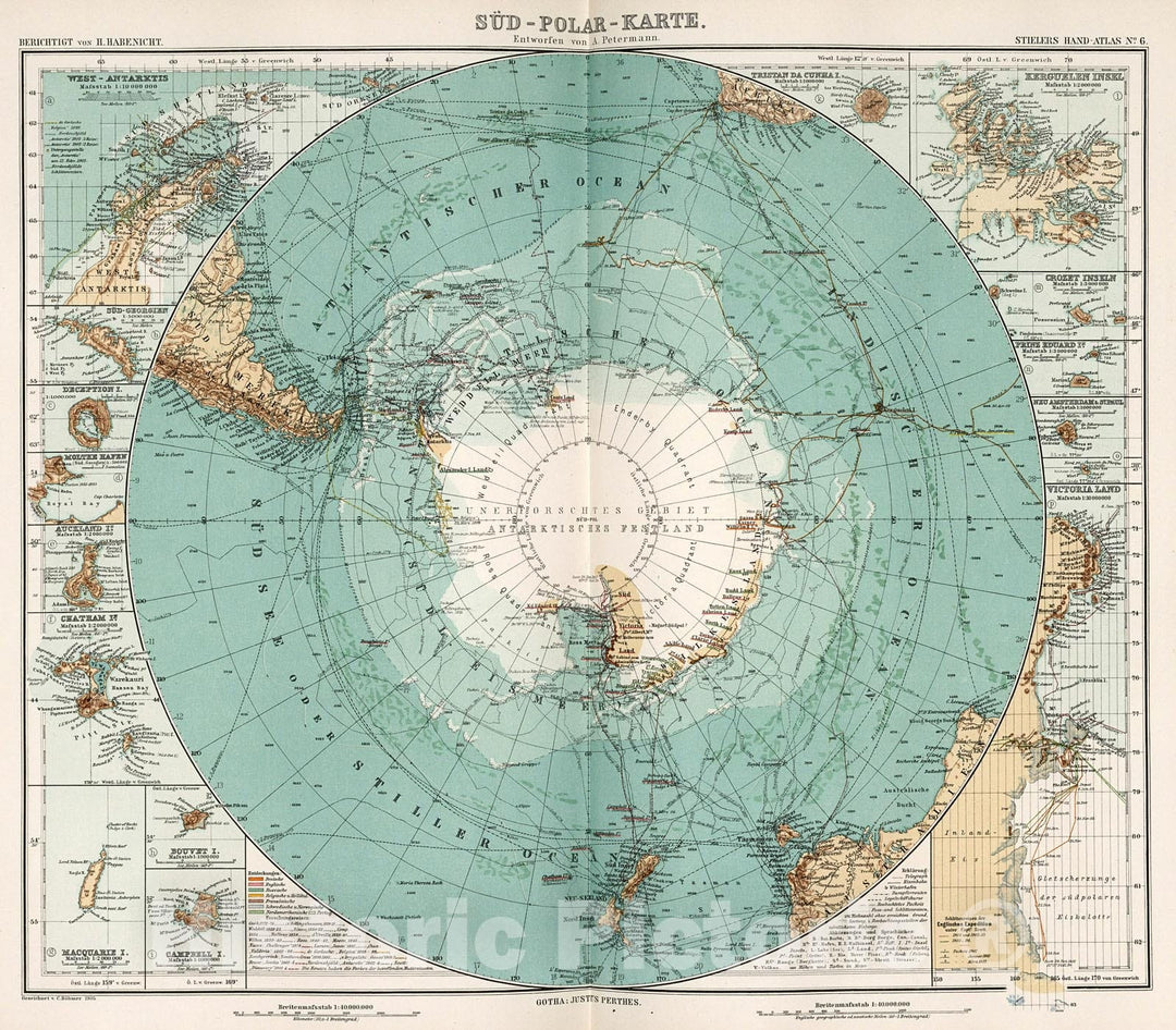 Historic Map : Sued-Polar-Karte., 1905, Vintage Wall Decor