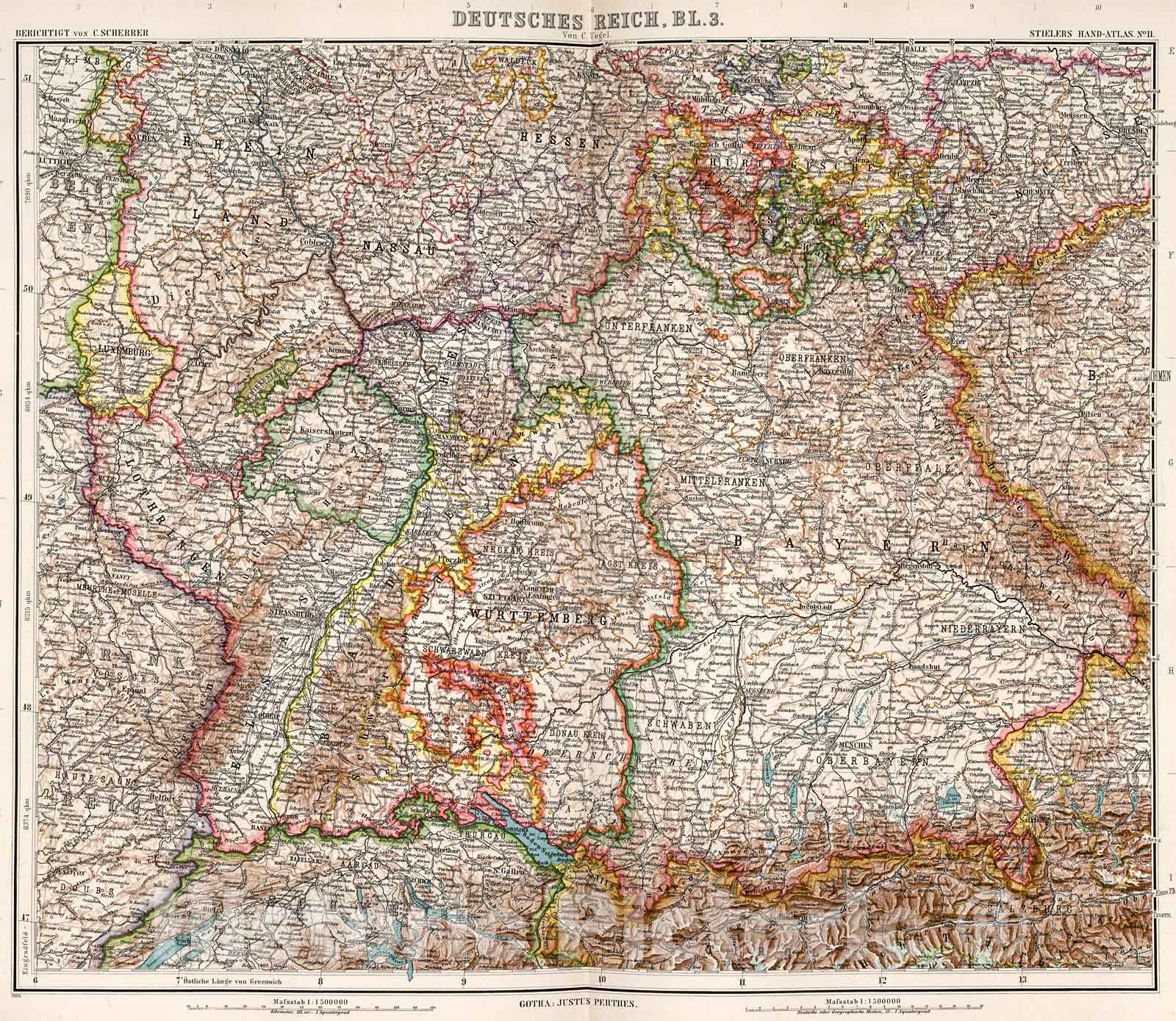Historic Map : Deutsches Reich in four Blaettern, Bl. 3., 1905, Vintage Wall Decor