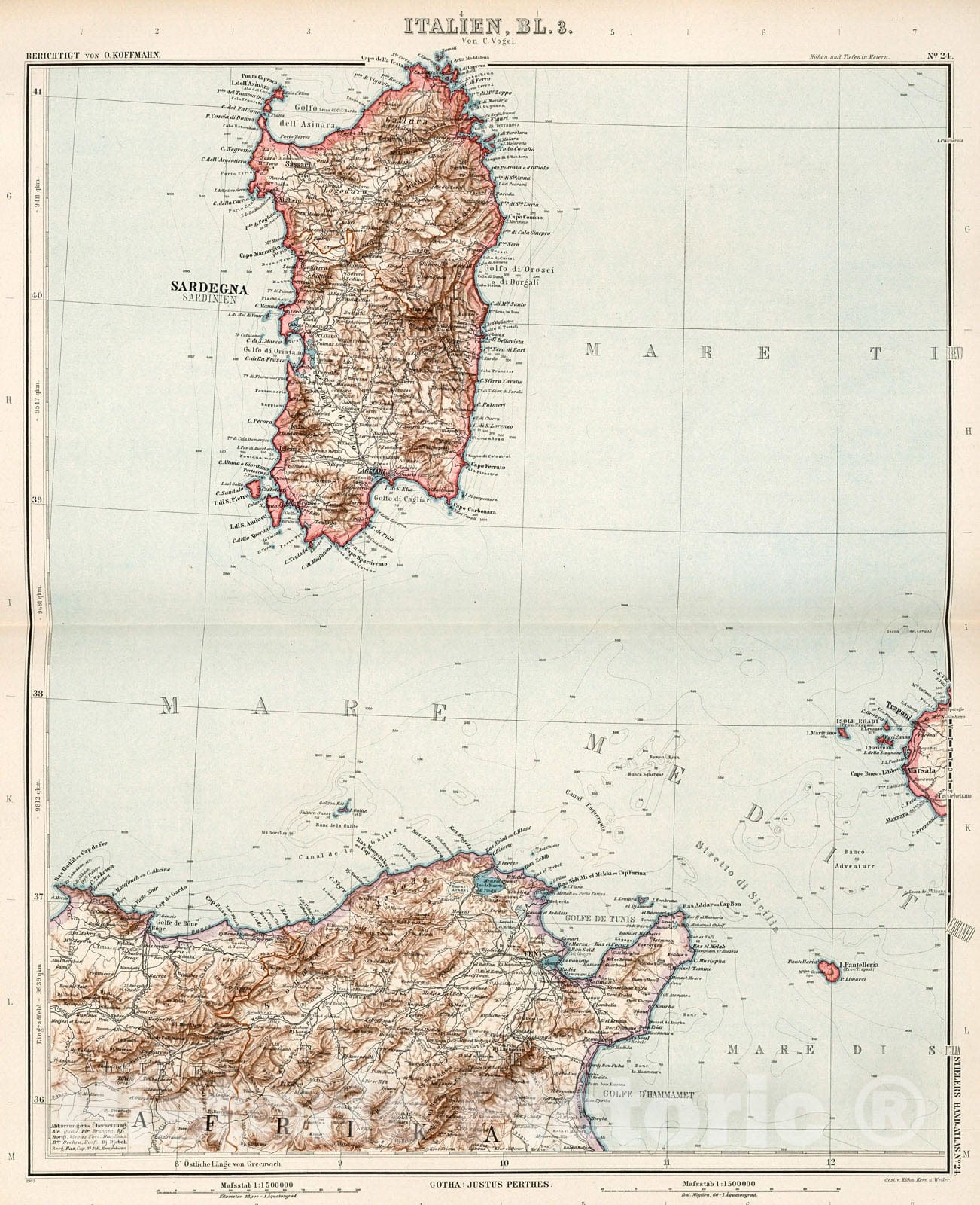 Historic Map : Italien in four Blaettern, Bl. 3., 1905, Vintage Wall Decor