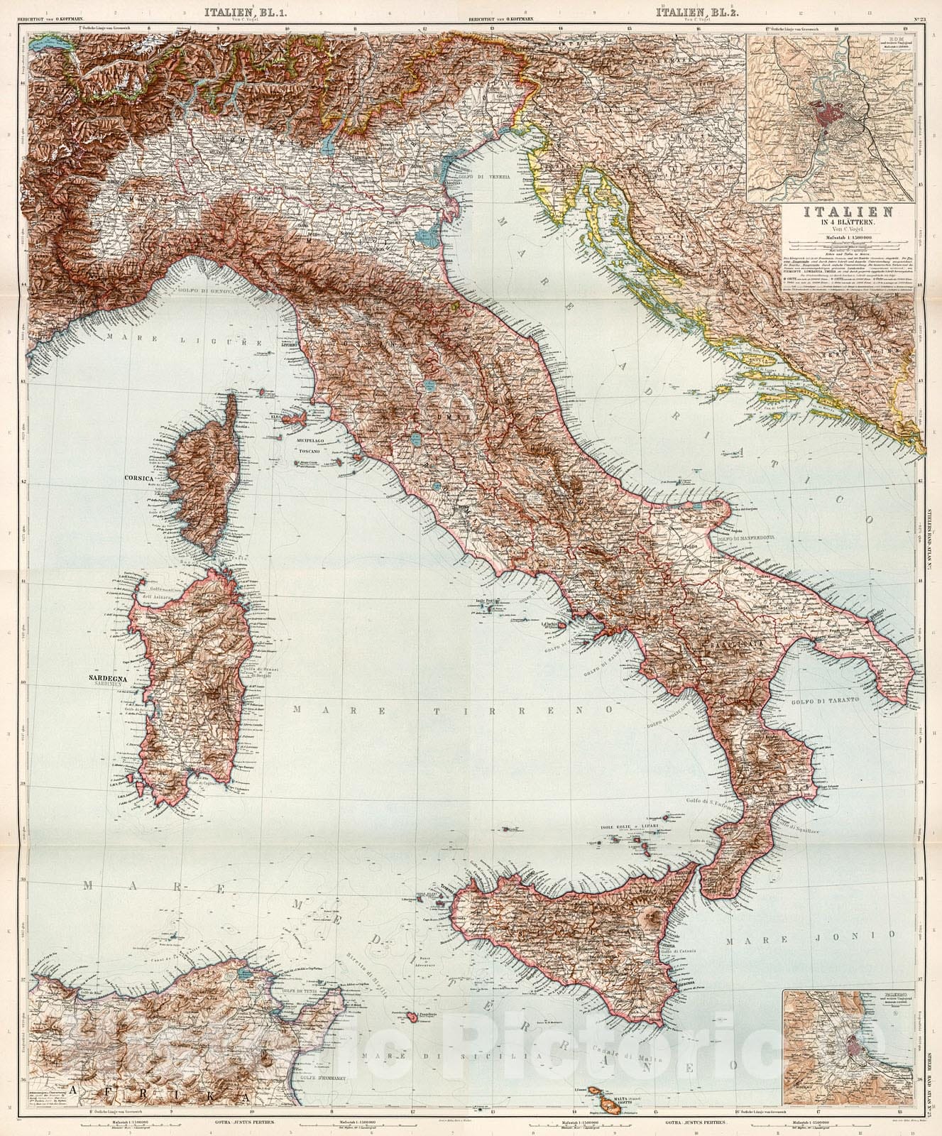 Historic Map : 22-25. Italien in four Blaettern., 1905, Vintage Wall Decor