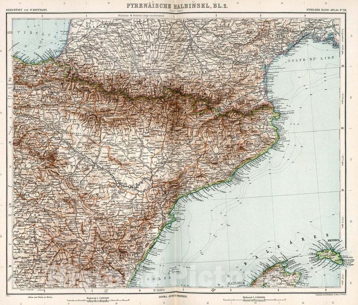 Historic Map : Pyrenaeische Halbinsel in four Blaettern, Bl. 2. Spanien und Portugal., 1905, Vintage Wall Decor