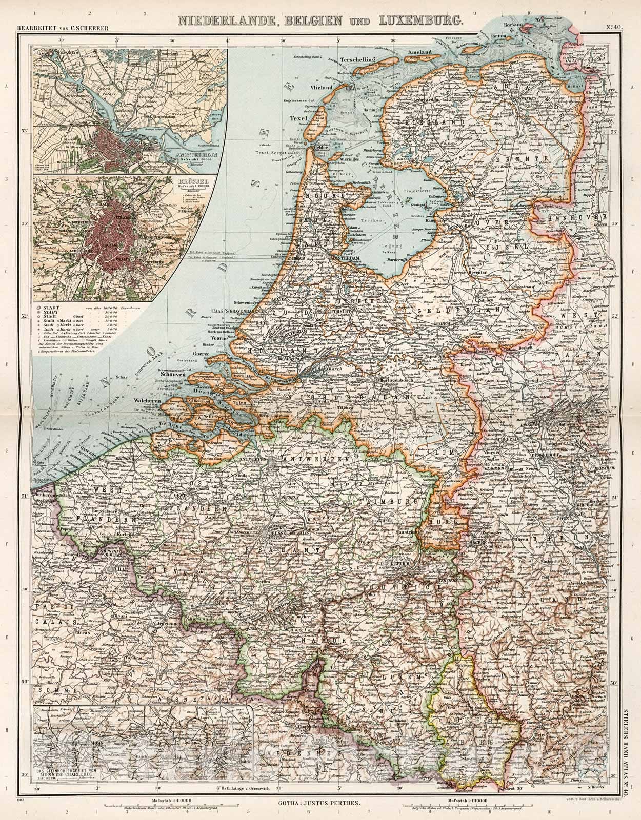 Historic Map : Niederlande, Belgium und Luxemburg., 1905, Vintage Wall Decor