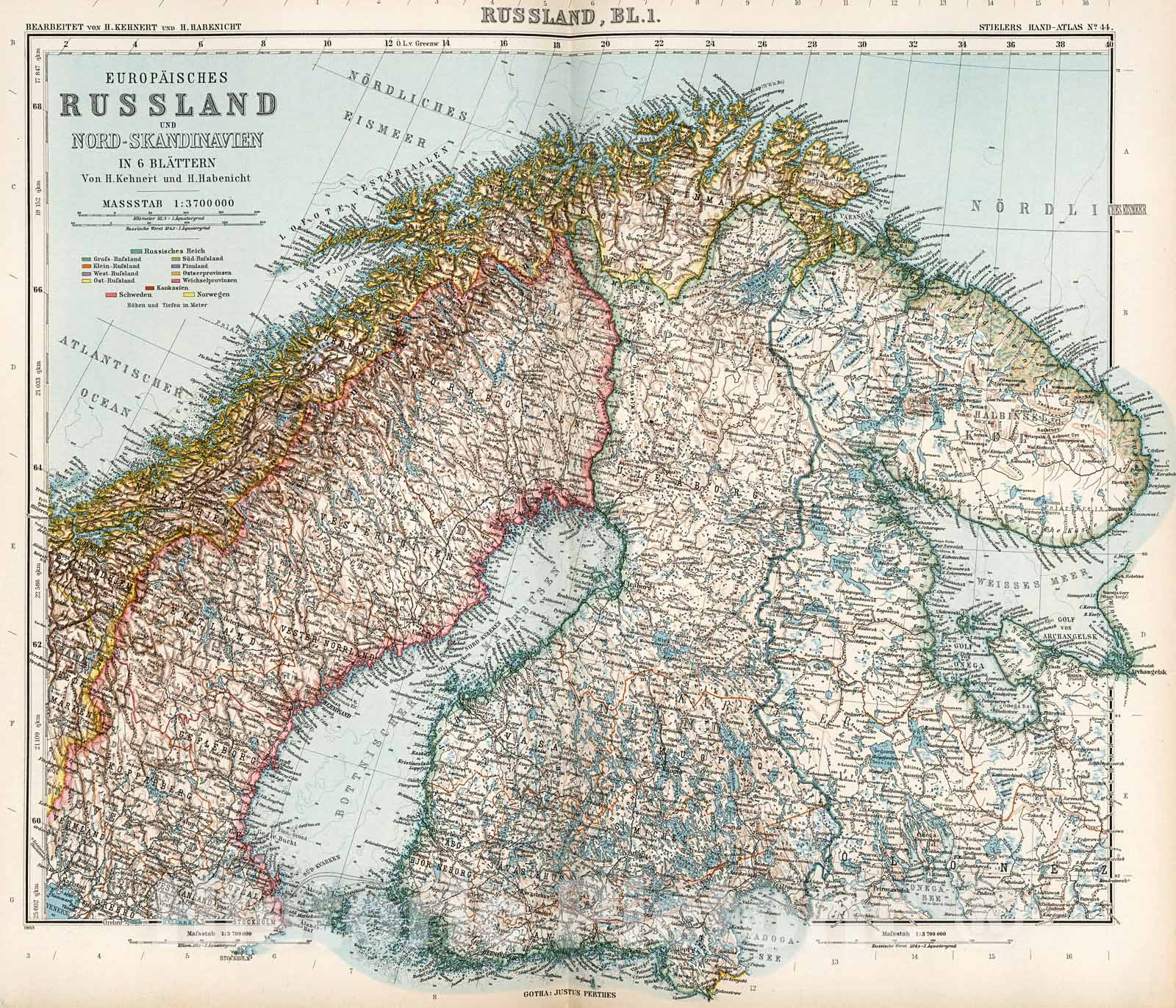 Historic Map : Russland, Bl. 1. Eurpaeisches Russland und Nord-Skandinavien in six Blaettern., 1905, Vintage Wall Decor