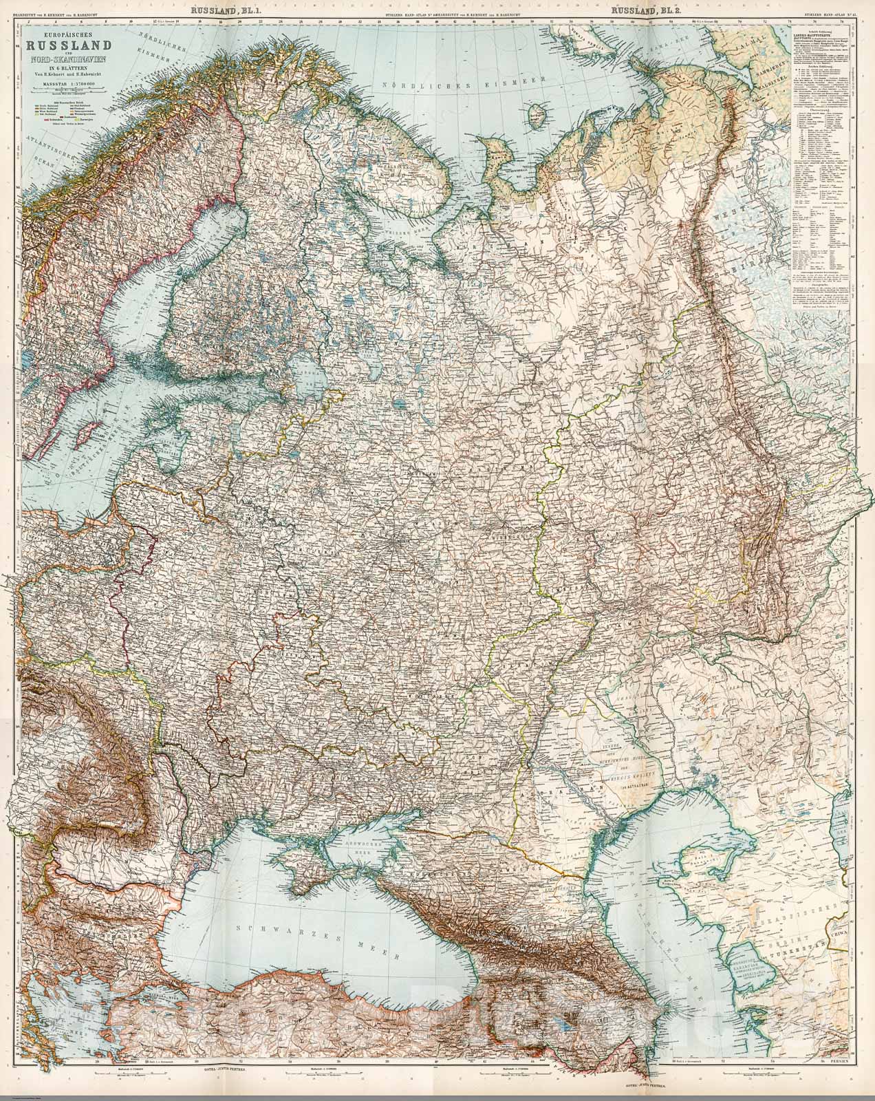 Historic Map : 44-49. Eurpaeisches Russland und Nord-Skandinavien in six Blaettern., 1905, Vintage Wall Decor