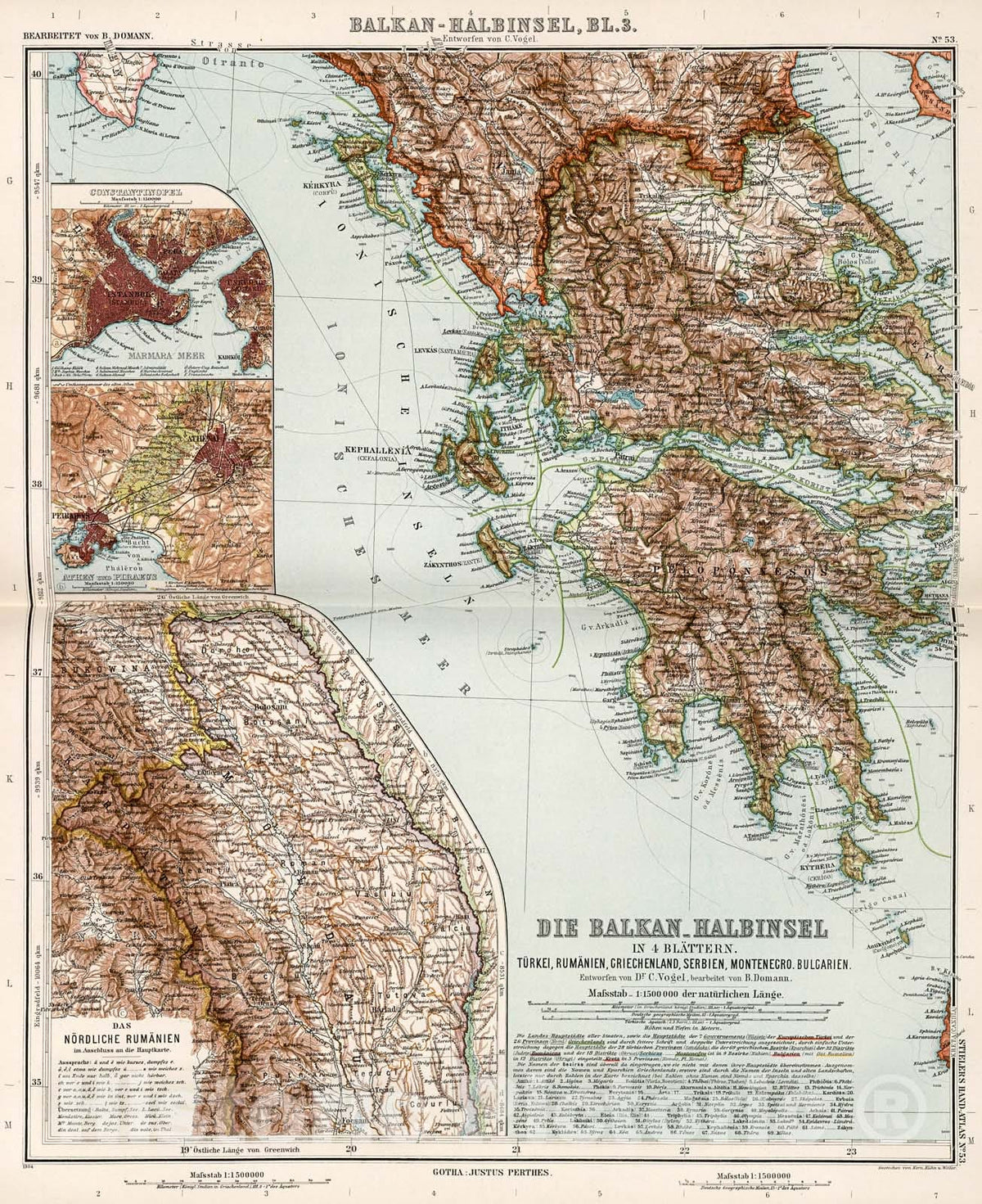 Historic Map : Balkan-Halbinsel, in four Blaettern Bl. 3., 1905, Vintage Wall Decor