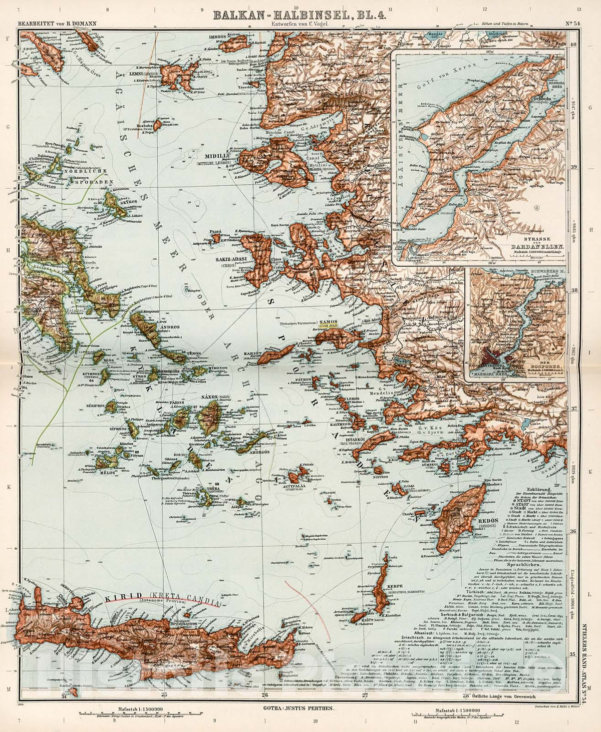 Historic Map : Balkan-Halbinsel in four Blaettern, Bl. four., 1905, Vintage Wall Decor