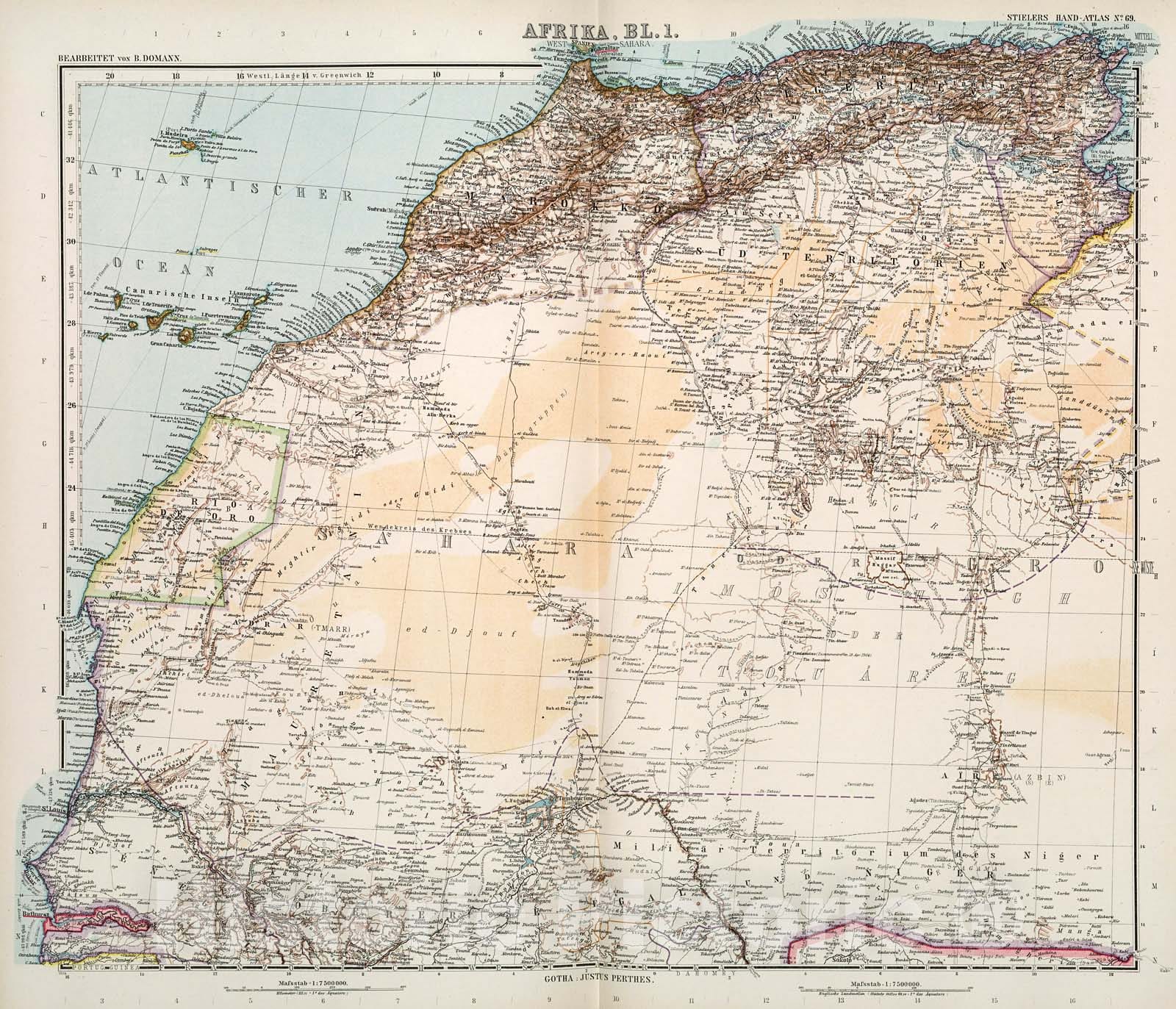 Historic Map : Afrika in seven Blaettern, Bl. 1., 1905, Vintage Wall Decor