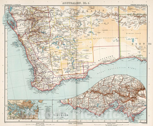 Historic Map : Australien (Commonwealth of Australia) in four Blaettern, Bl. 3., 1905, Vintage Wall Decor