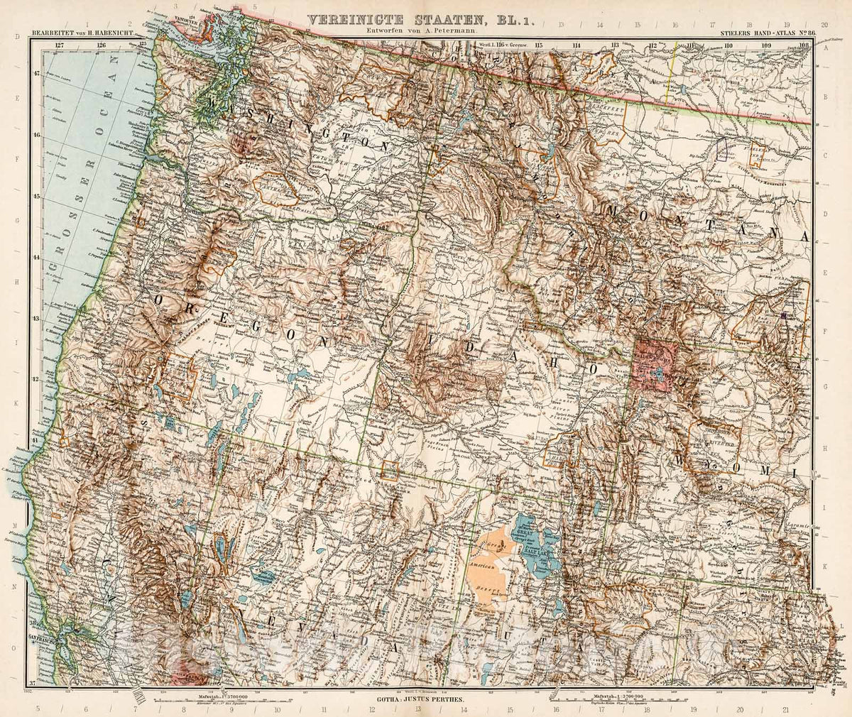Historic Map : Vereinigte Staaten von Amerika in six Blaettern, Bl. 1., 1905, Vintage Wall Decor