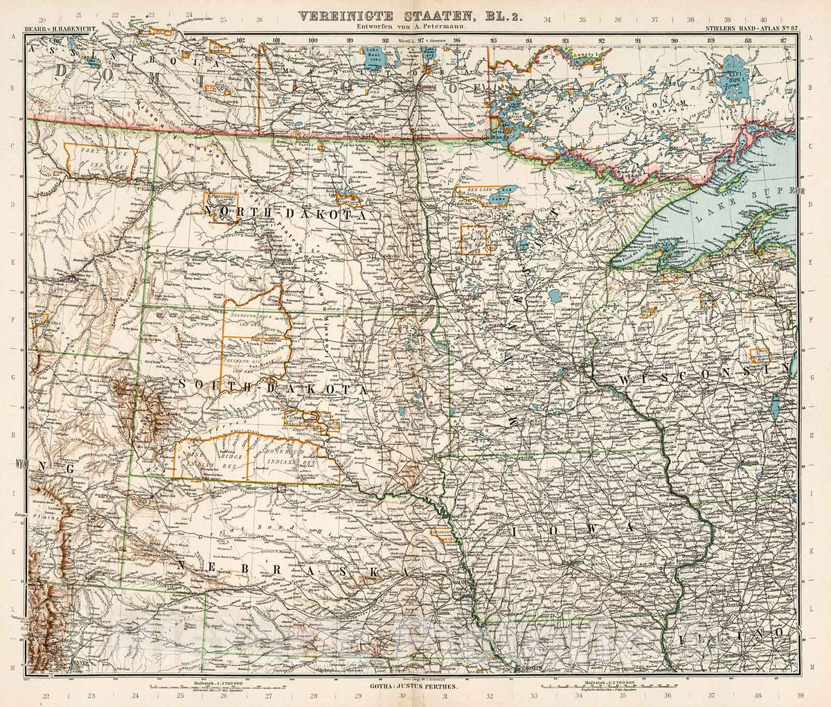 Historic Map : Vereinigte Staaten von Amerika in six Blaettern, Bl. 2., 1905, Vintage Wall Decor