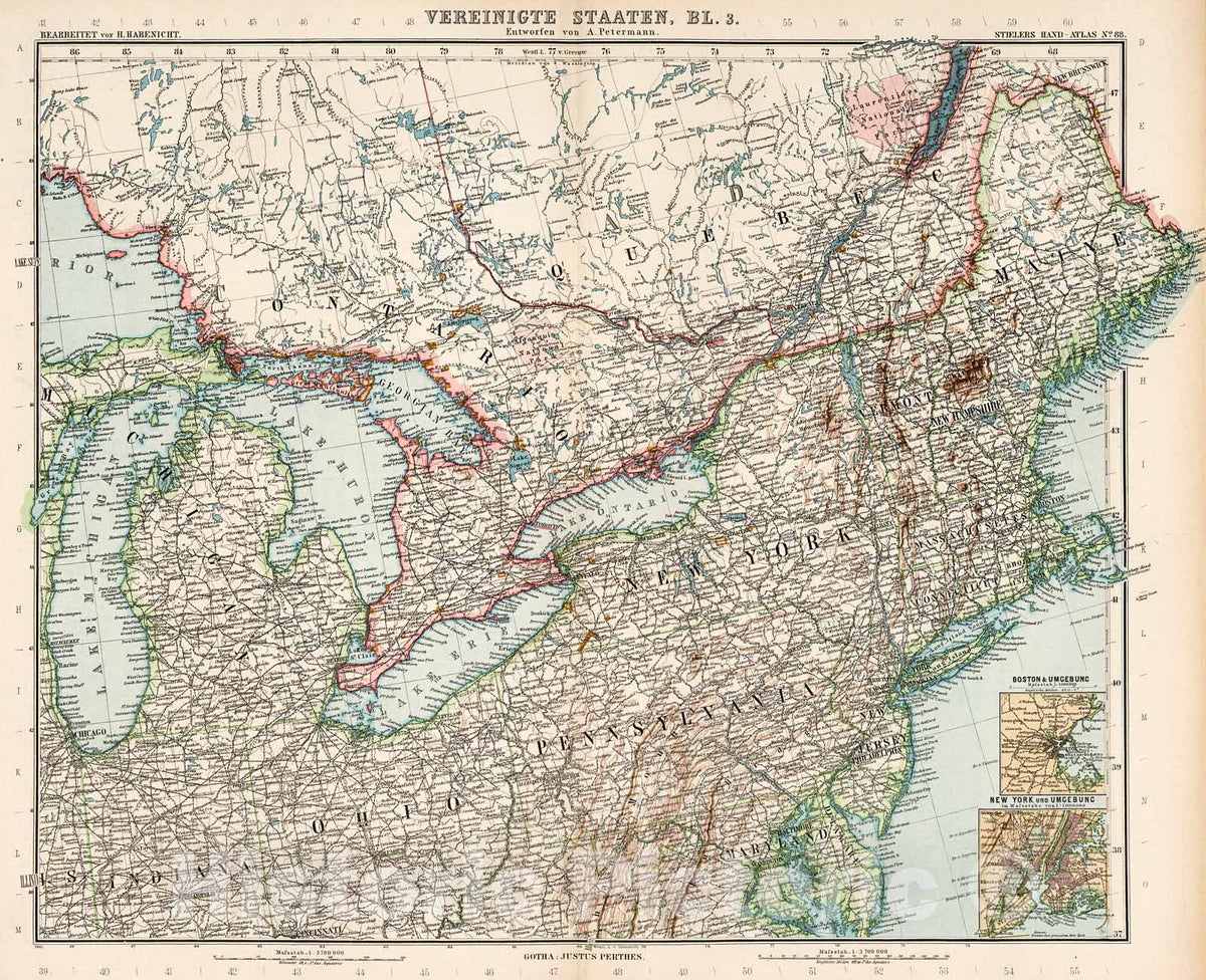Historic Map : Vereinigte Staaten von Amerika in six Blaettern, Bl. 3., 1905, Vintage Wall Decor