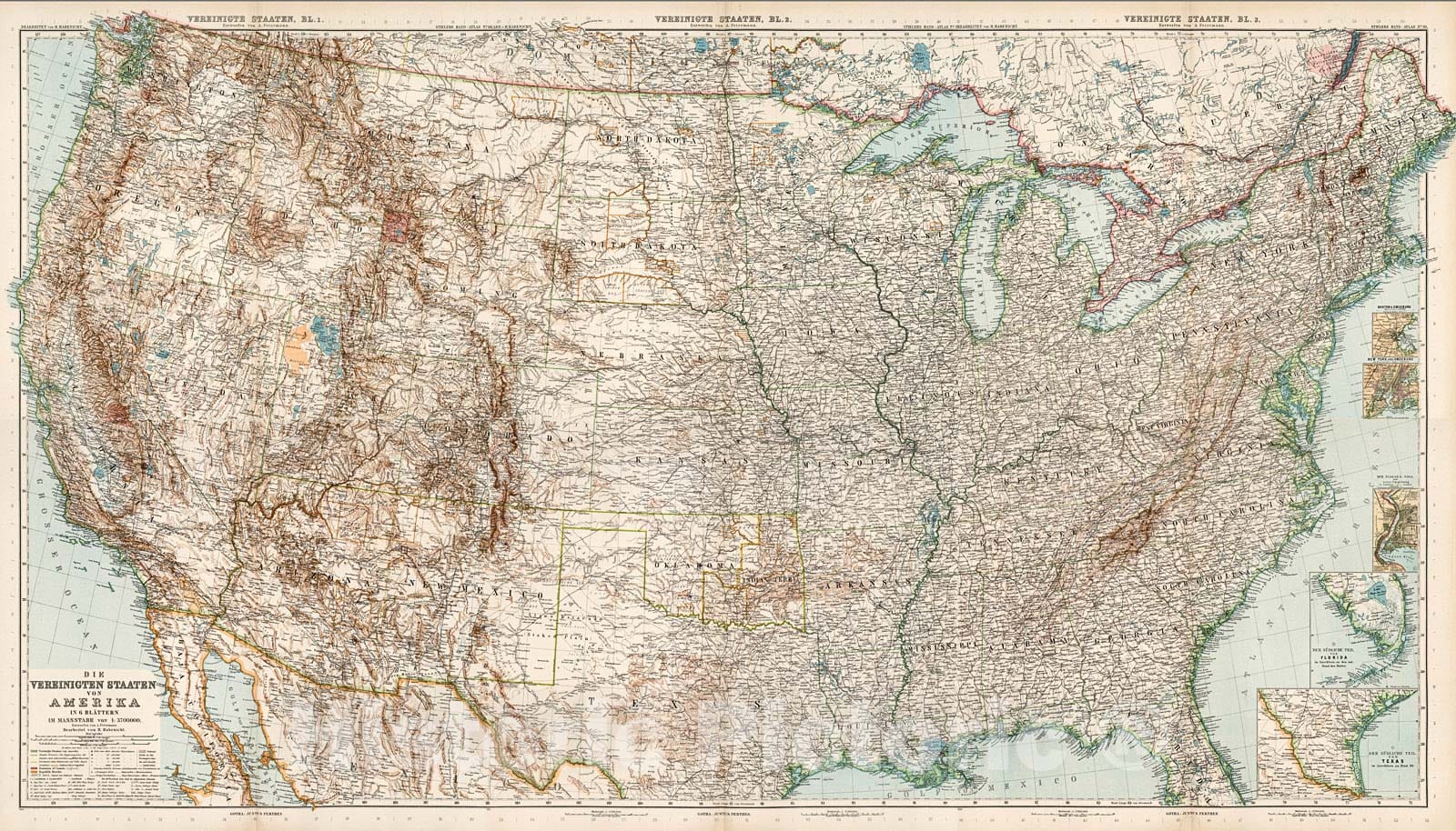 Historic Map : 8six-91. Vereinigte Staaten von Amerika in six Blaettern., 1905, Vintage Wall Decor