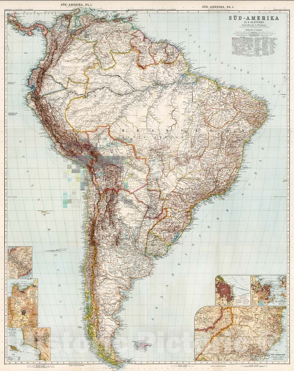 Historic Map : 95-100. Sued-Amerika in six Blaettern., 1905, Vintage Wall Decor