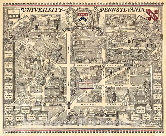 Historic Map : University of Pennsylvania, 1933, Vintage Wall Decor