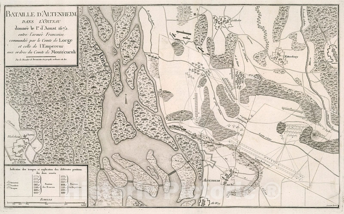 Historic Map : Volume 2. 1er. Popillon. Bataille D'Altenheim Dans L'Ortnau donnee le 1er. d'Aoust 1675, 1782, Vintage Wall Decor