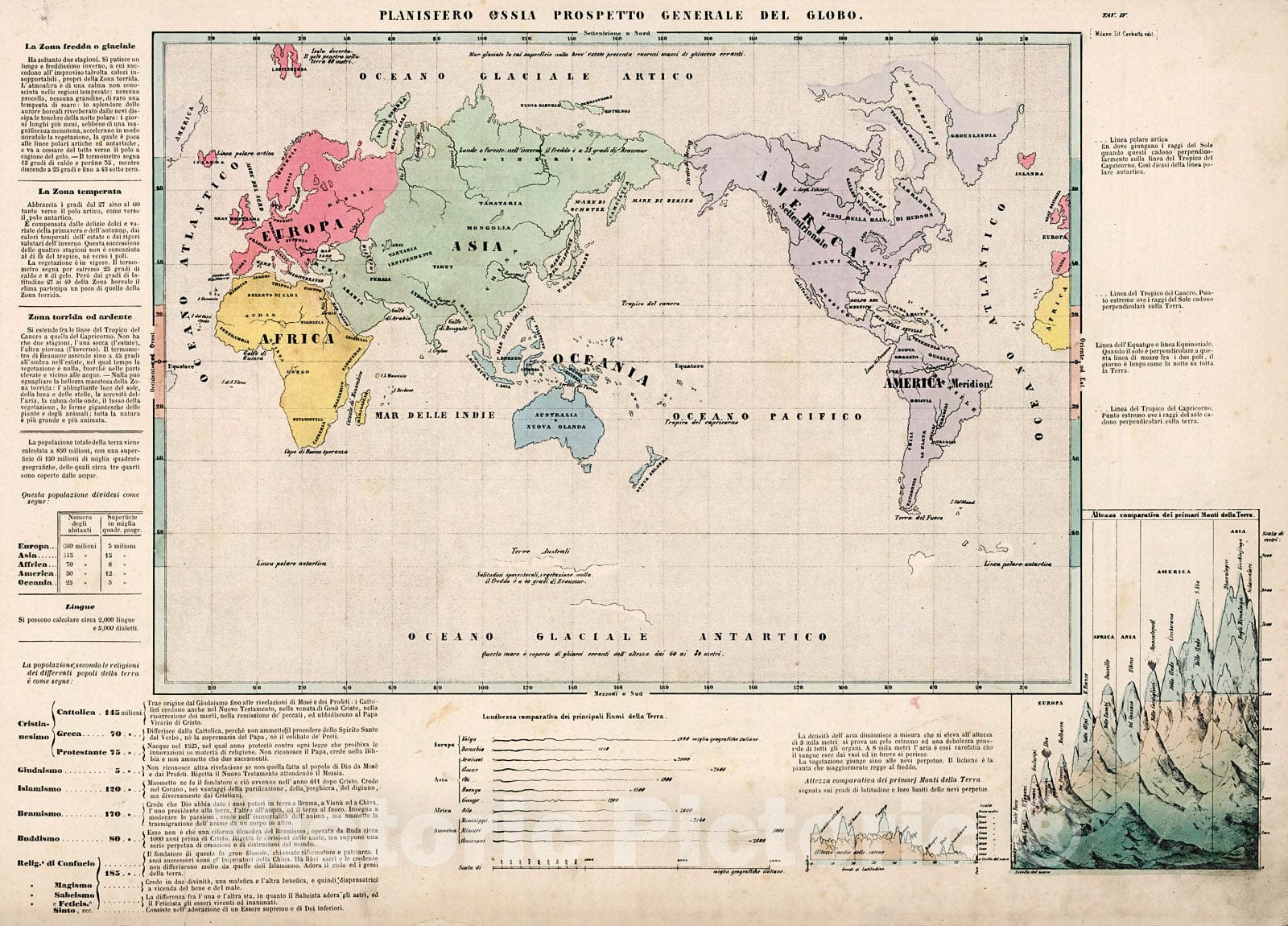 Historic Map : Tav IV. Planisfero ossia prospetto generale del globo, 1853, Vintage Wall Decor