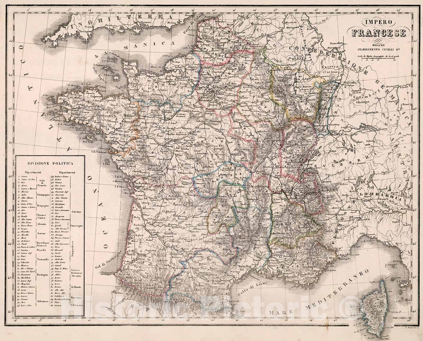 Historic Map : Impero Francese, 1853, Vintage Wall Decor