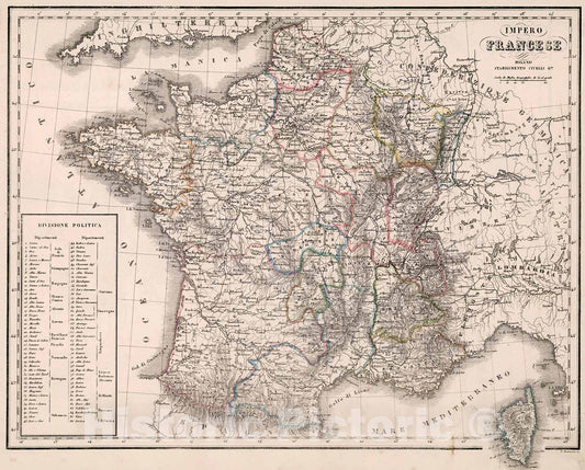 Historic Map : Impero Francese, 1853, Vintage Wall Decor