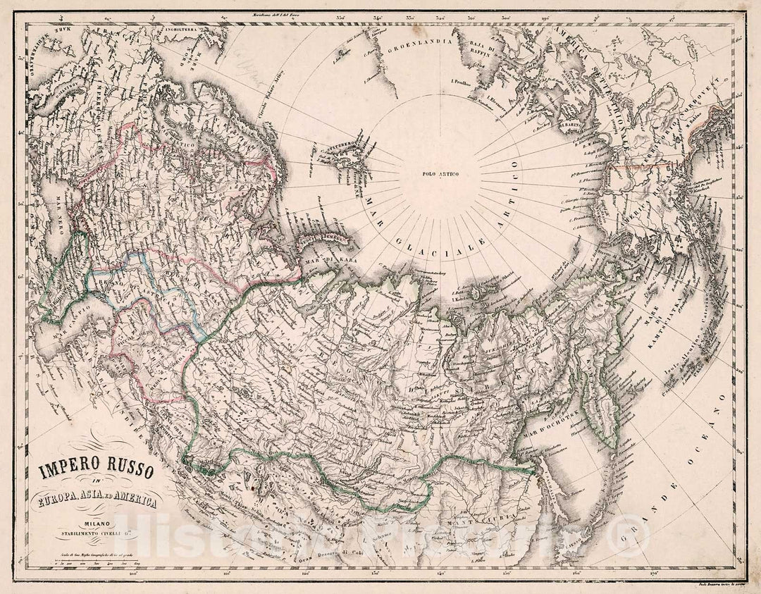 Historic Map : Impero Russo Europa, Asia ed America, 1853, Vintage Wall Decor