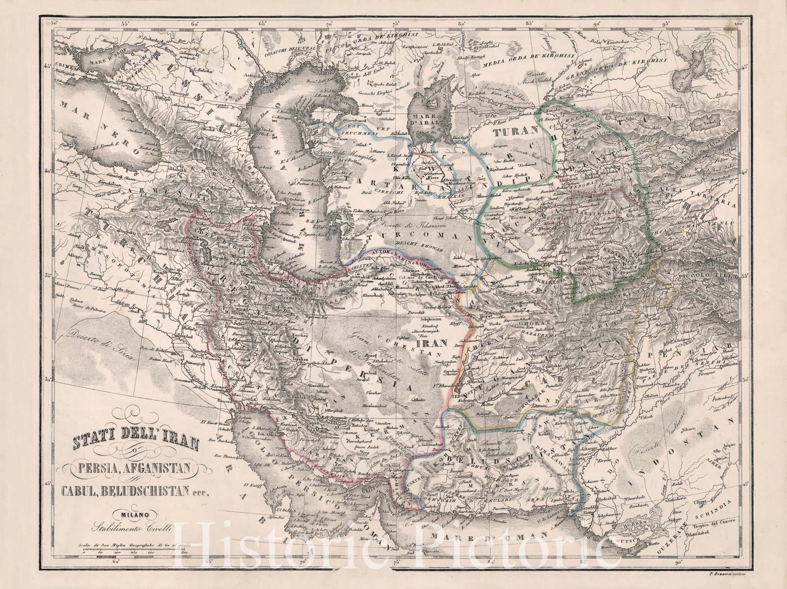 Historic Map : Stati dell'Iran o Persia, Afganistan, Cabul, Beludschistan, 1853, Vintage Wall Decor