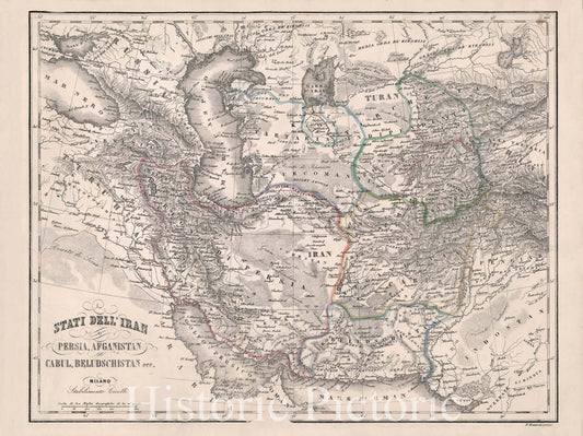 Historic Map : Stati dell'Iran o Persia, Afganistan, Cabul, Beludschistan, 1853, Vintage Wall Decor