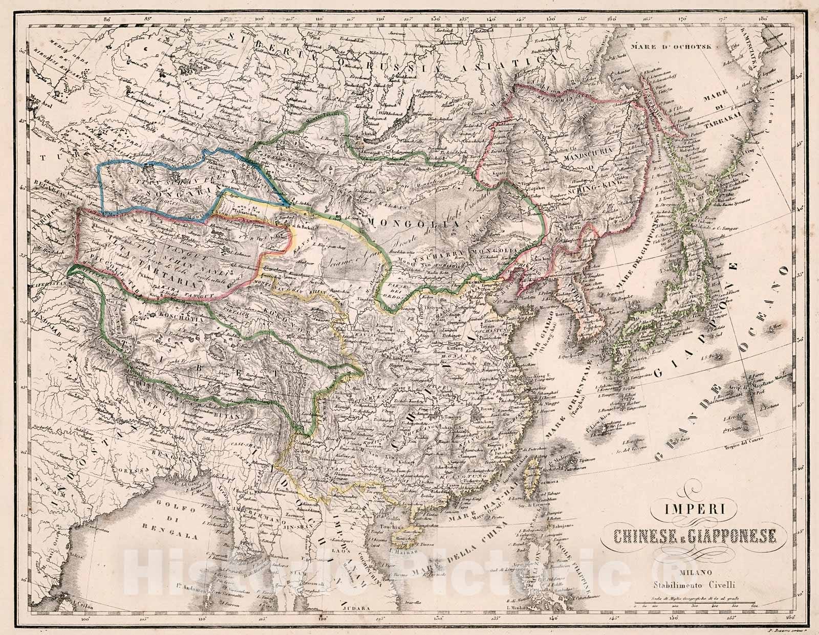 Historic Map : Imperi Chinese, Gaipponese, 1853, Vintage Wall Decor