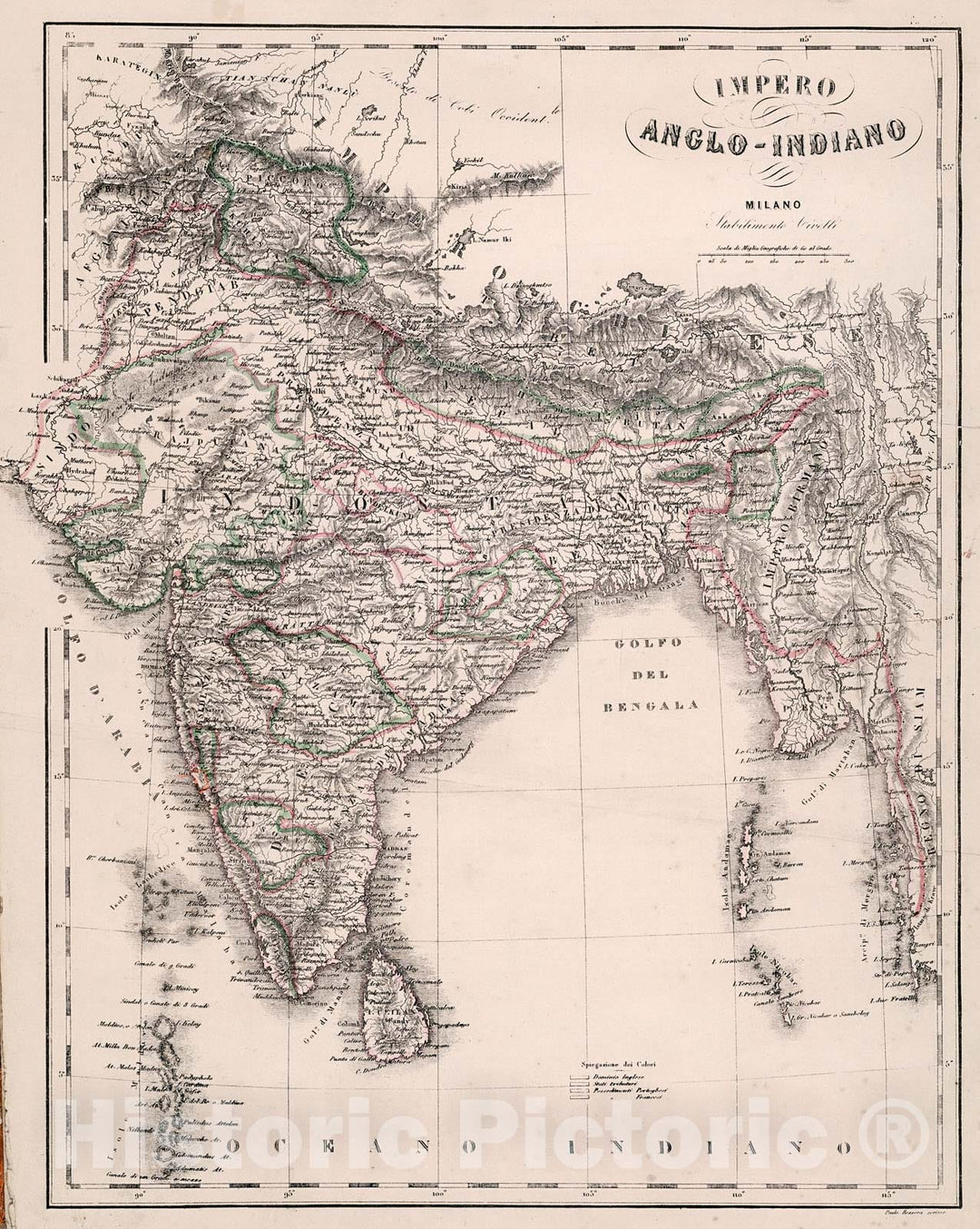 Historic Map : Impero Anglo - Indiano, 1853, Vintage Wall Decor