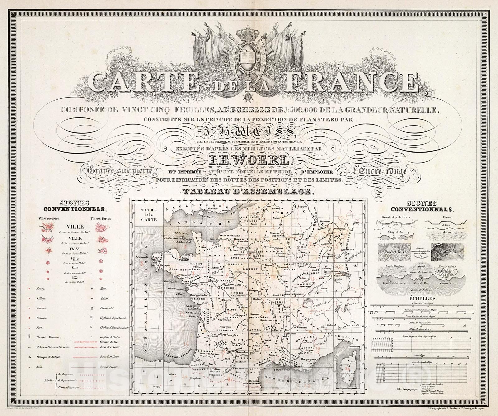 Historic Map : Title Page: Carte de la France. Tableau d'Assemblage, 1850, Vintage Wall Decor