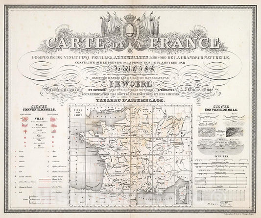 Historic Map : Title Page: Carte de la France. Tableau d'Assemblage, 1850, Vintage Wall Decor