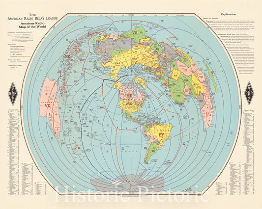Historic Map : American Radio Relay League amateur radio map of the world, 1955, Vintage Wall Decor