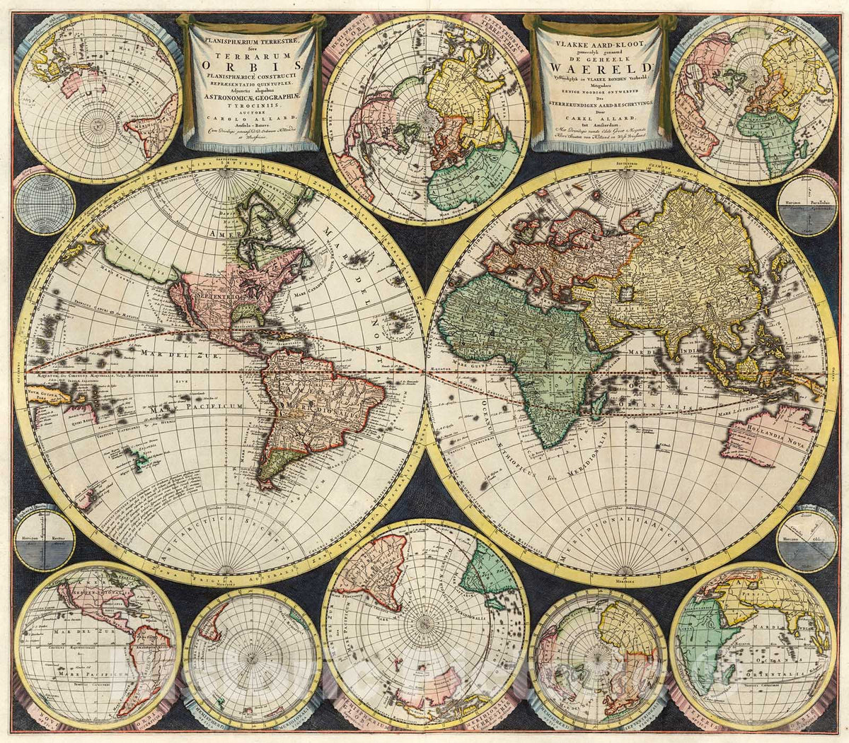 Historic Map : Planisphaerium Terrestre Sive Terrarum Orbis?, 1696, Carel Allard, Vintage Wall Art