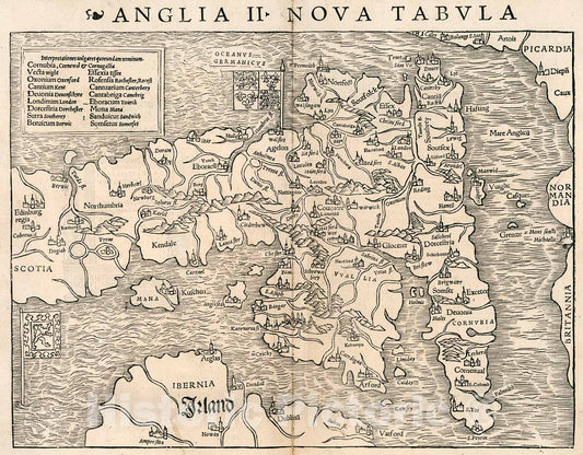 Historic Map : Anglia II nova tabula, 1540, Vintage Wall Decor
