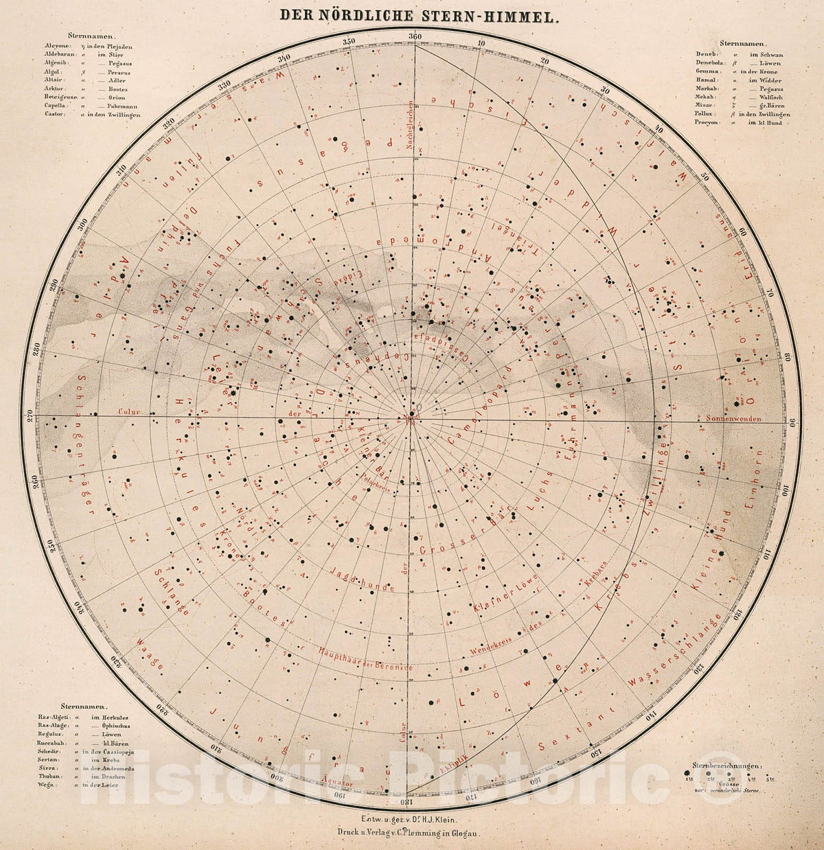 Historic Map : Der Nordliche Stern-Himmel, 1884, Vintage Wall Decor