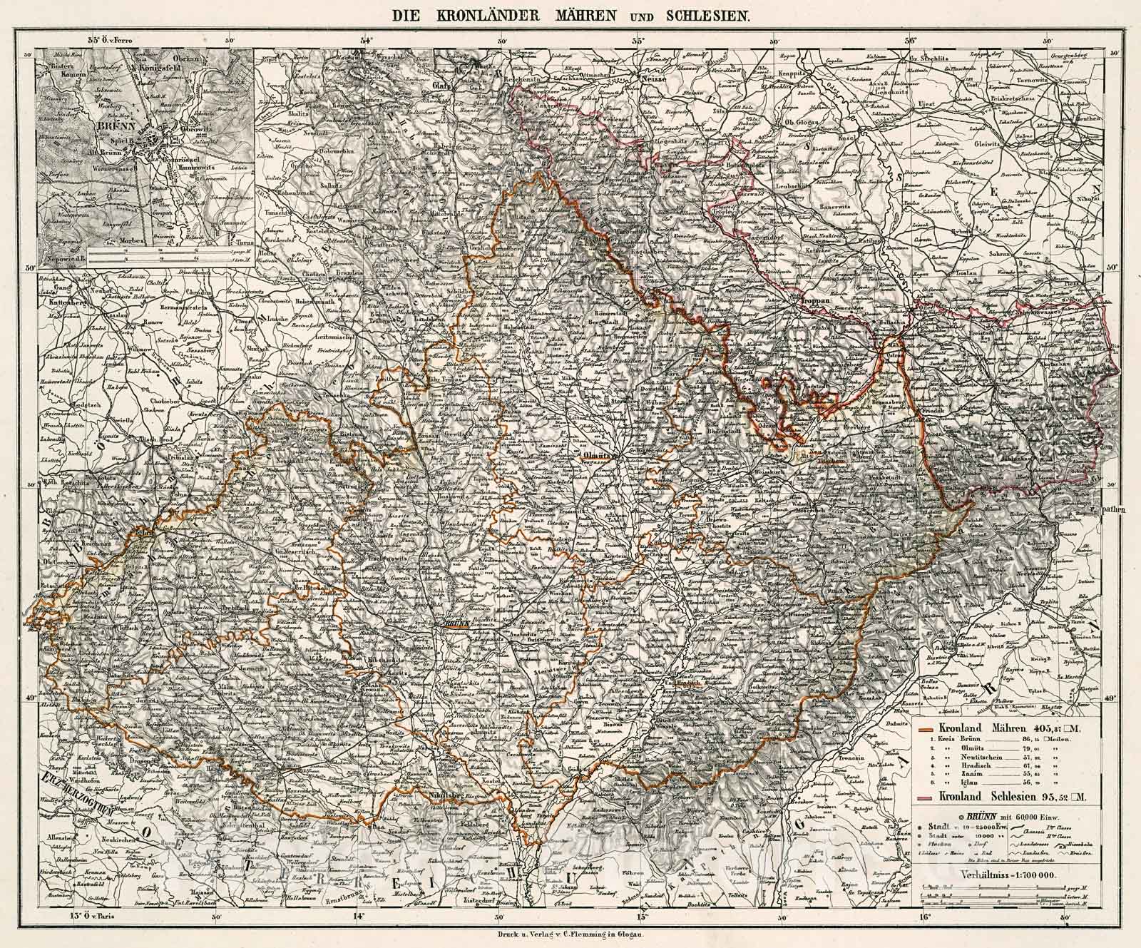 Historic Map : Die Kronlander Mahren und Schlesien, 1884, Vintage Wall Decor