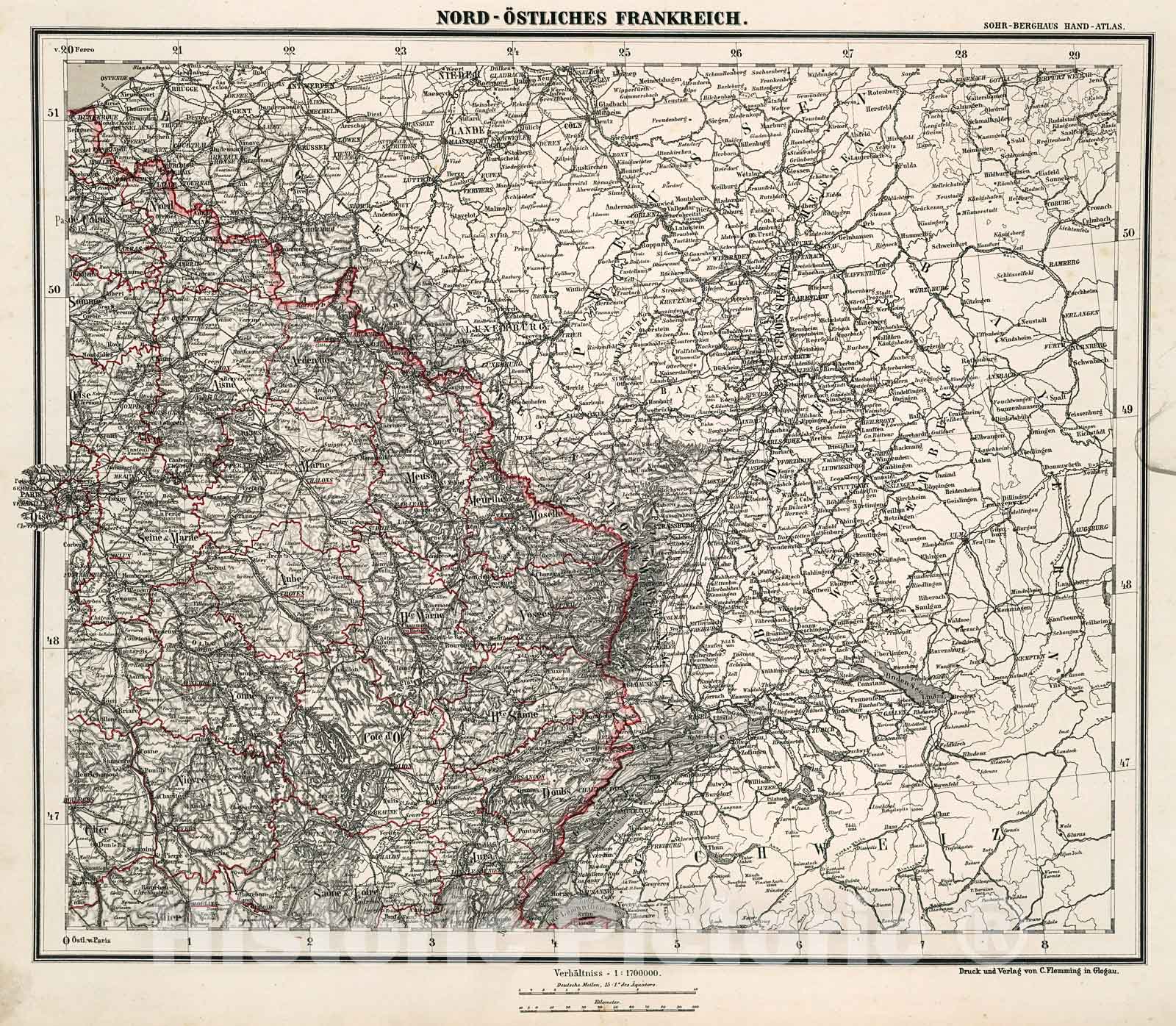 Historic Map : Nordostliches Frankreich, 1884, Vintage Wall Decor